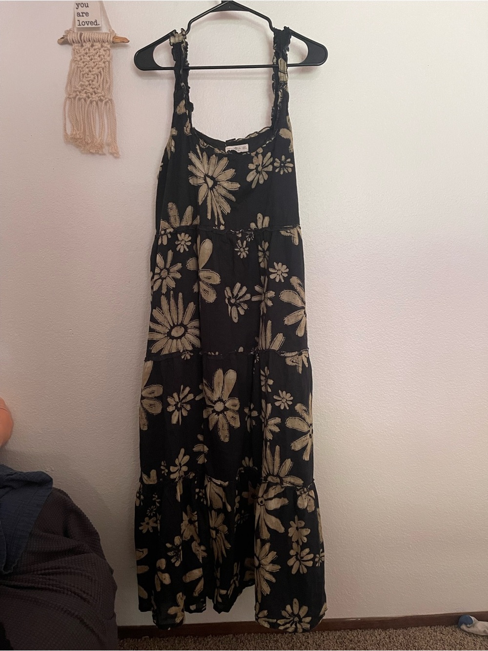 NATURAL LIFE Black Maxi Dress with Cream Floral Print